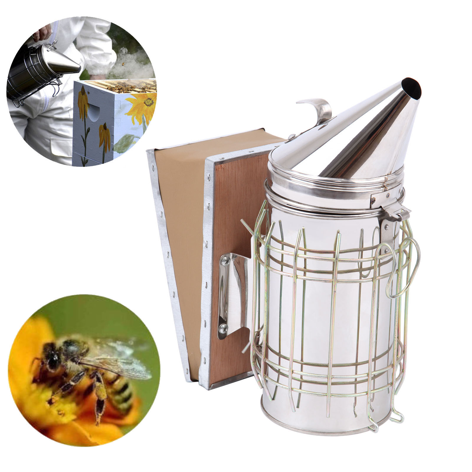 Electric Bee Hive Smoker W/ Heat Shield Equipment Beekeeping Stainless Steel 